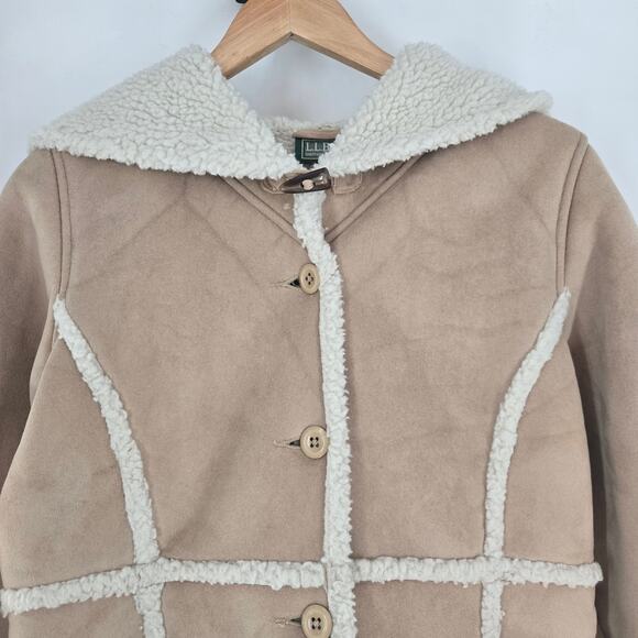 L.L.Bean Girls Vintage Tan Faux Suede Sherpa Lined Hooded Winter Coat XL - Picture 3 of 11